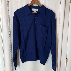Vintage Men's Gino Paoli Navy Knit Sweater